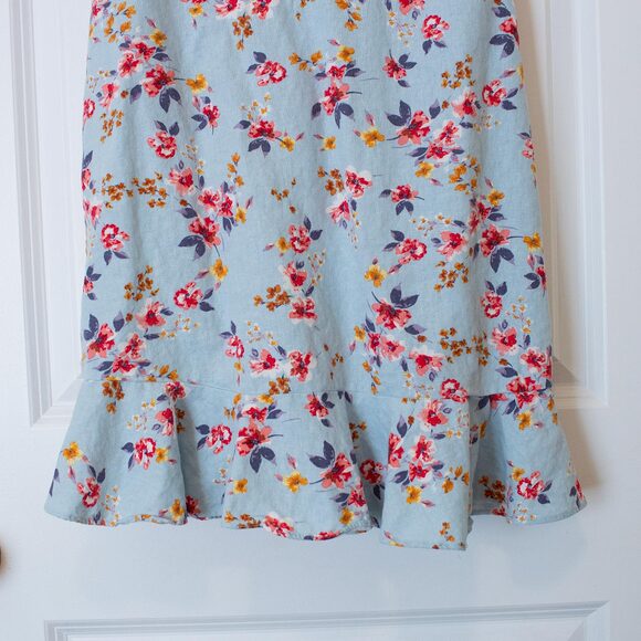 L Linen Blend Cottagecore Feminine Ruffle Ditsy Floral Mini Dress City Triangles - Picture 4 of 10